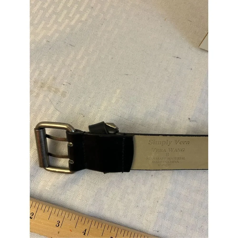 Simply Vera Silver tone Buckle Black Belt Small S‎ rn#30589